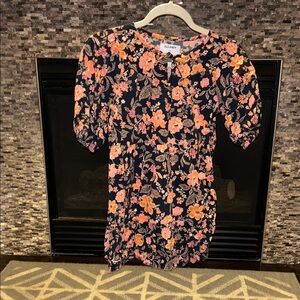 Old Navy Navy Blue Dress with Peach and Pink Floral Pattern
